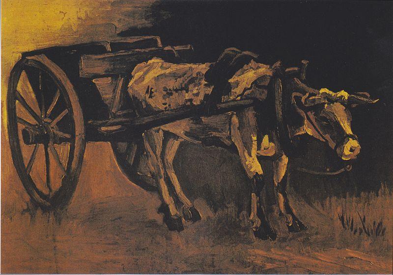 Vincent Van Gogh Cart with reddish-brown ox oil painting image